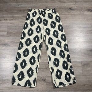 MNG Women's Pants‎ Wide Leg Lightweight Flowy Vacation Beach	L Cream/Black